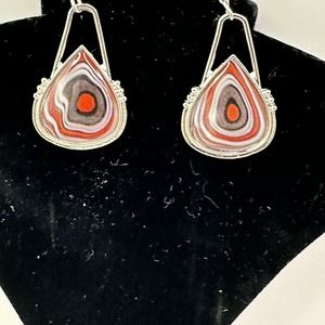Agate Stone Earrings Teardrop Dangle Silver Tone Fashion‎ Jewelry